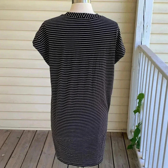 Frame Le V Mini T-Shirt Dress Women’s Large Noir Black Stripes Pima Cotton - Picture 3 of 9